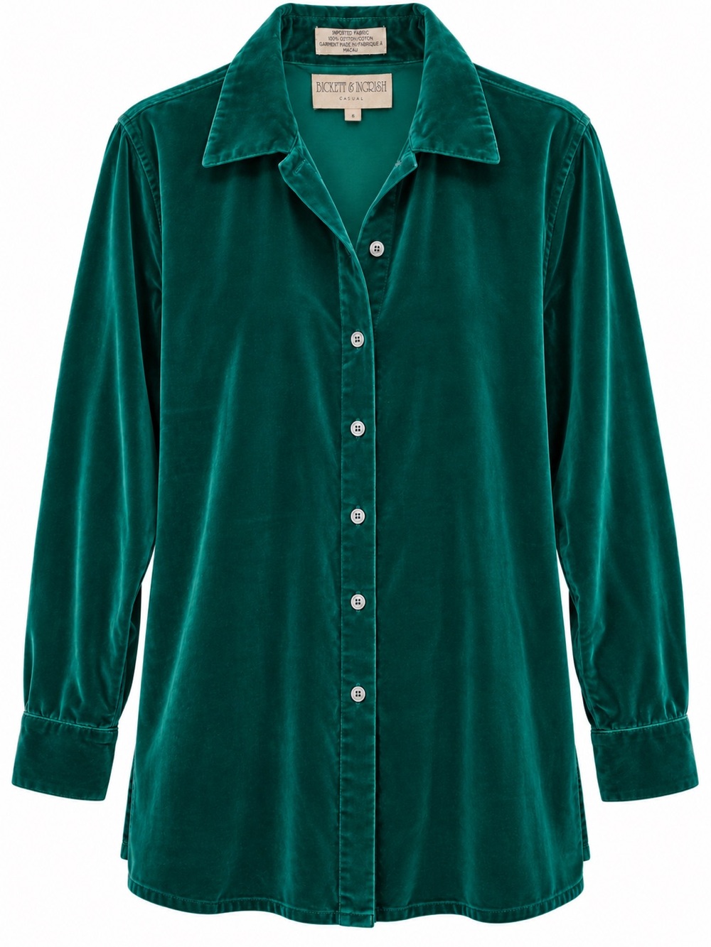 Vintage emerald green velvet top button up size small pure cotton BICKETT INGRIS